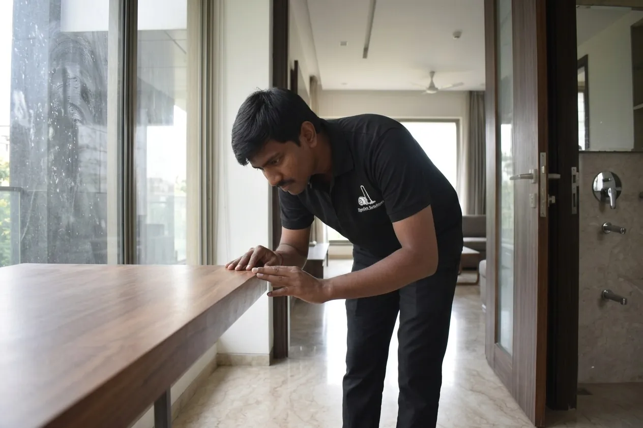 Surface inspection before professional home deep cleaning Surface inspection before professional home deep cleaning